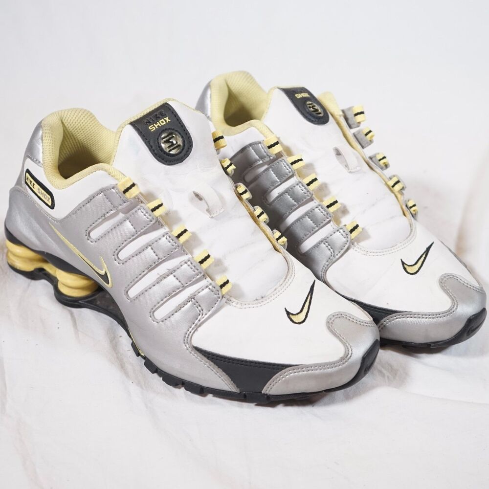 Nike Shox NZ Metallic Silver Yellow Sneakers Womens Size 7.5 314561-009 No Laces